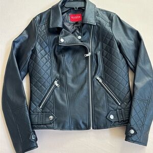 GUESS Women’s  Black (Faux) Leather Moto Biker Jacket, edgy